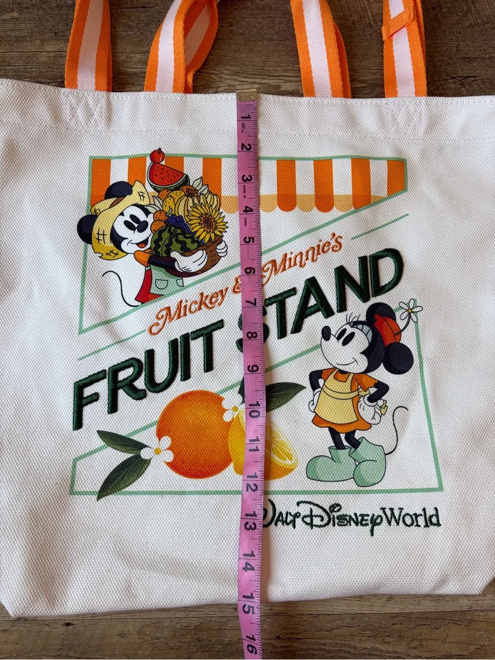 Disney Mickey & Minnie’s Fruit Stand Orange Vibrant Canvas Tote Bag Travel